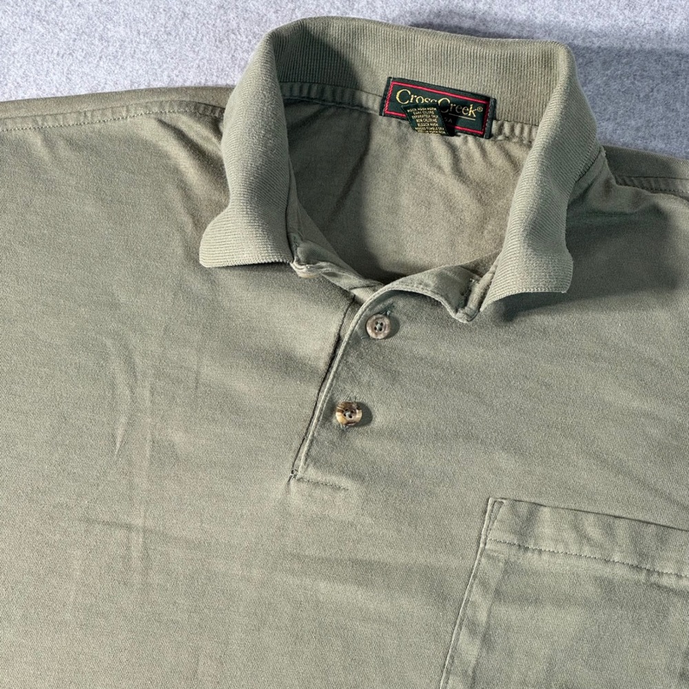 Cross Creek Mens XL Polo Shirt Olive Green Short Sleeve Cotton Made in USA